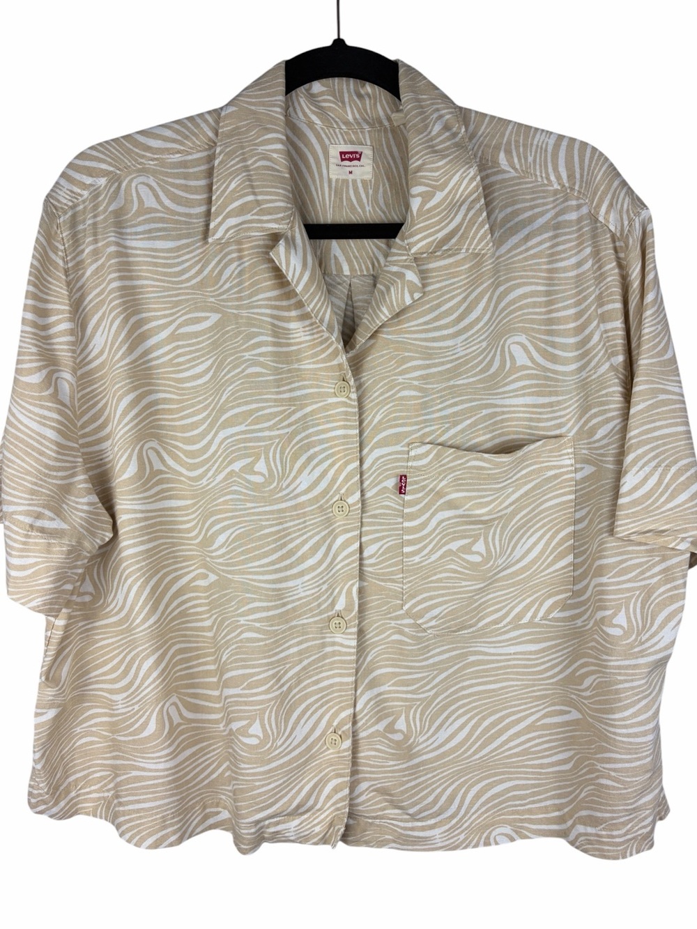 Levi’s Beige White Zebra Print Camp Shirt Medium Viscose Cotton